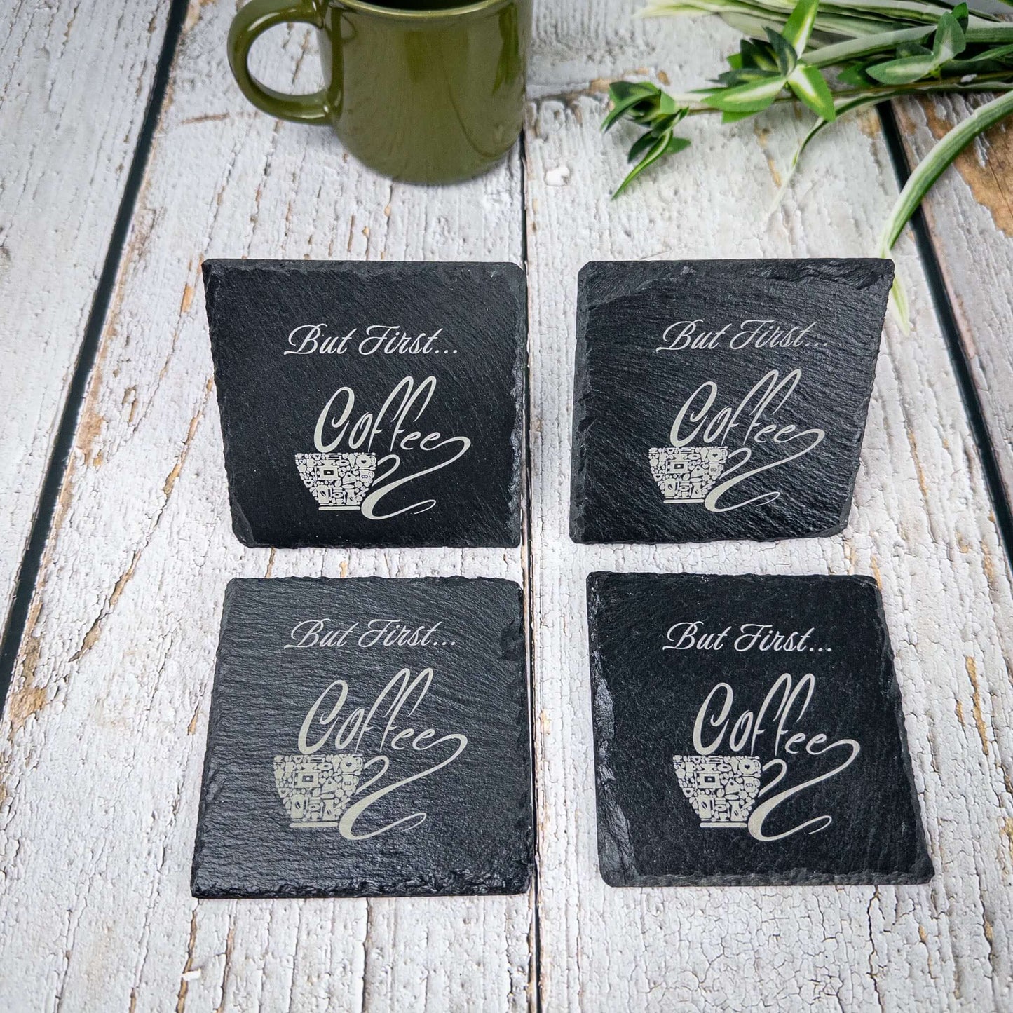 "But First Coffee" Slate Coaster Set of 4 - Scott Engraving - Coaster