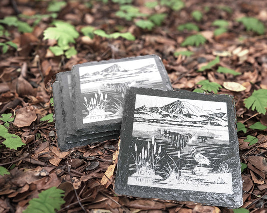 Peaceful Lake Slate Coasters Set of Four - Scott Engraving - Engraved