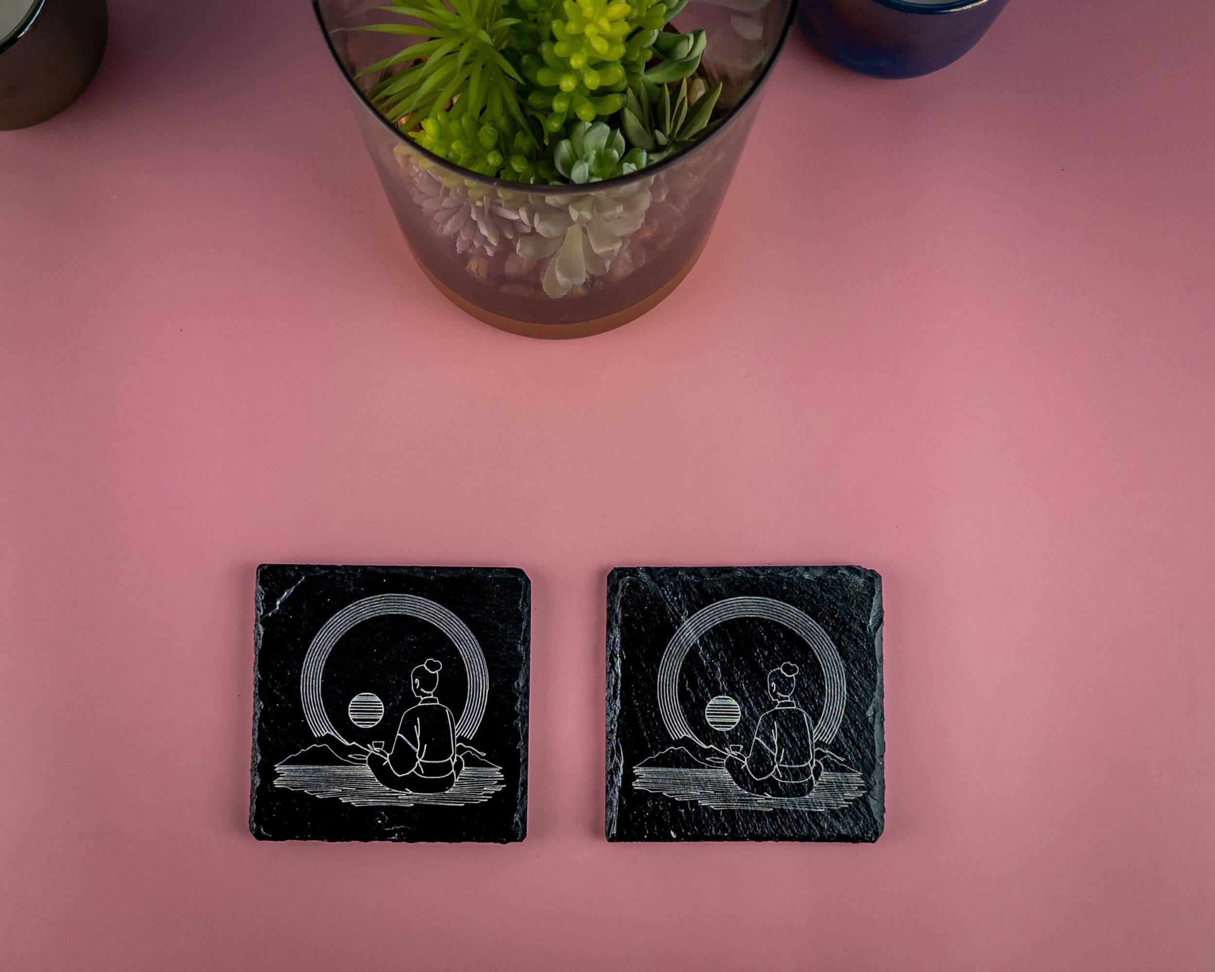 Zen Vibes: Sunrise Meditation Slate Coasters (Set of four) - Scott Engraving - Coaster