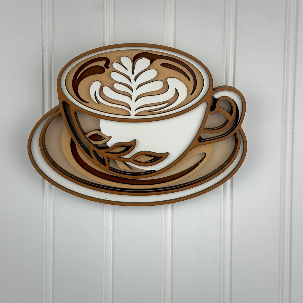 Cappuccino Cup Multilayered Wood Wall Art