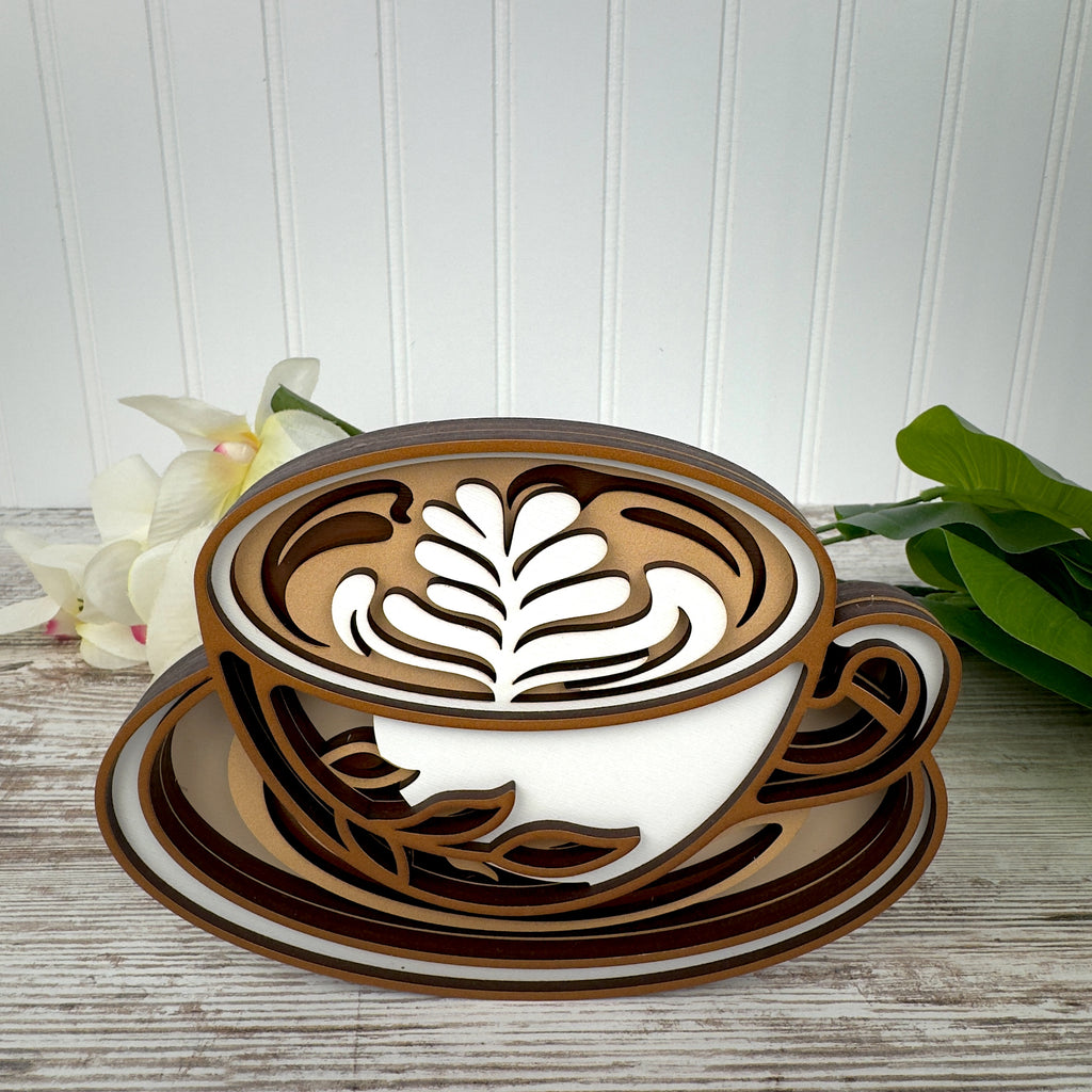 Cappuccino Cup Multilayered Wood Wall Art