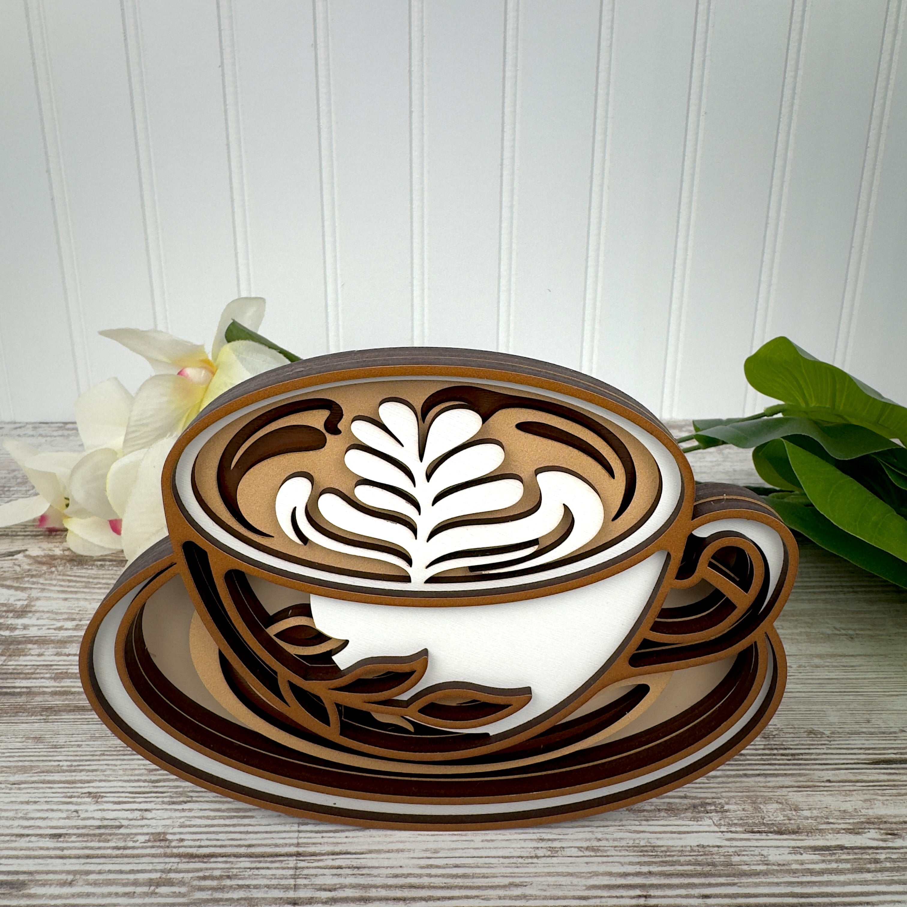 Cappuccino Cup Multilayered Wood Wall Art