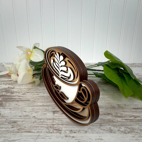 Cappuccino Cup Multilayered Wood Wall Art