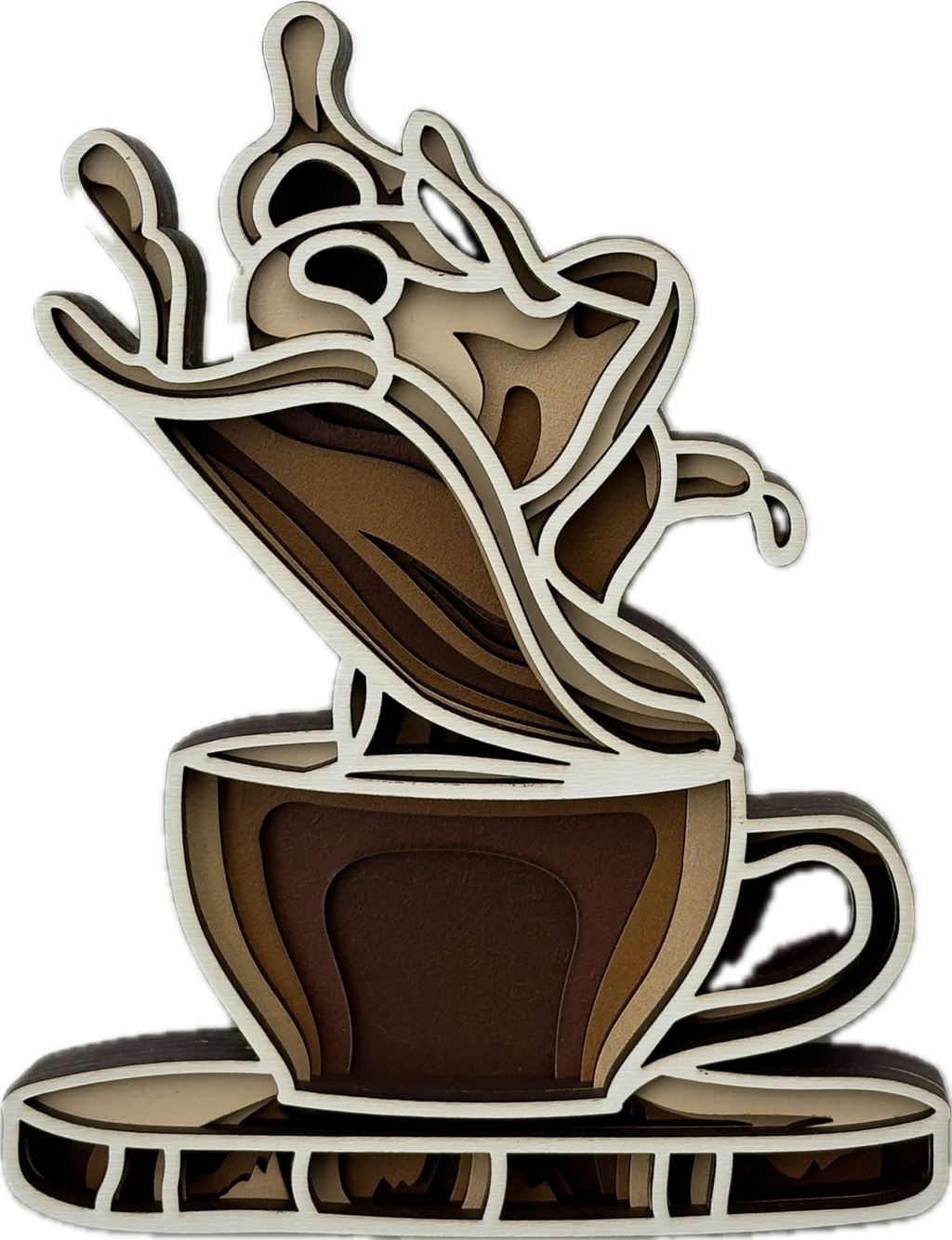 Coffee Cup Splash Layered Wood Wall Art