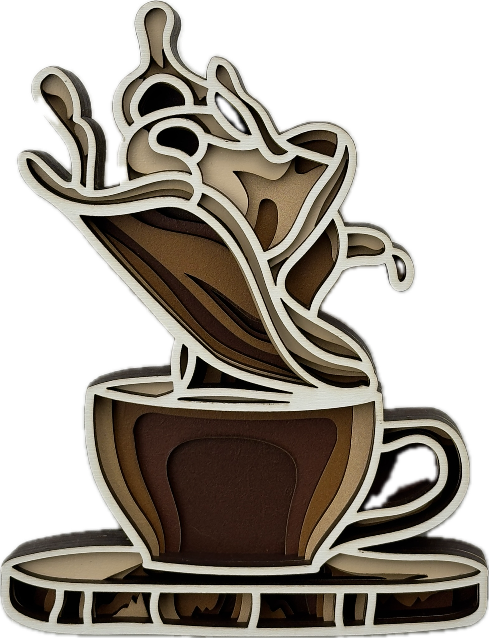 Coffee Cup Splash Layered Wood Wall Art