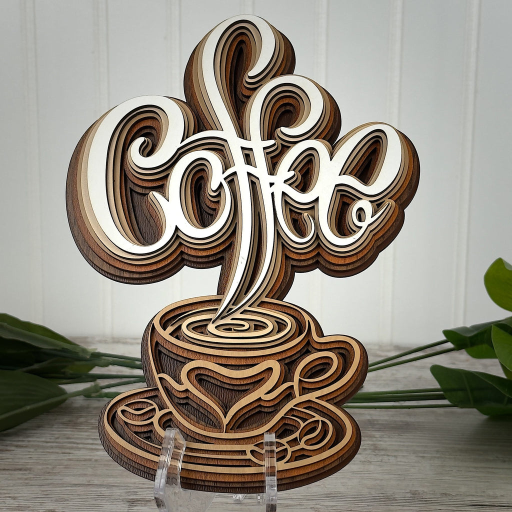 Coffee Cup Wall Art | Layered Wood Coffee Decor | Handmade Coffee Bar Accent