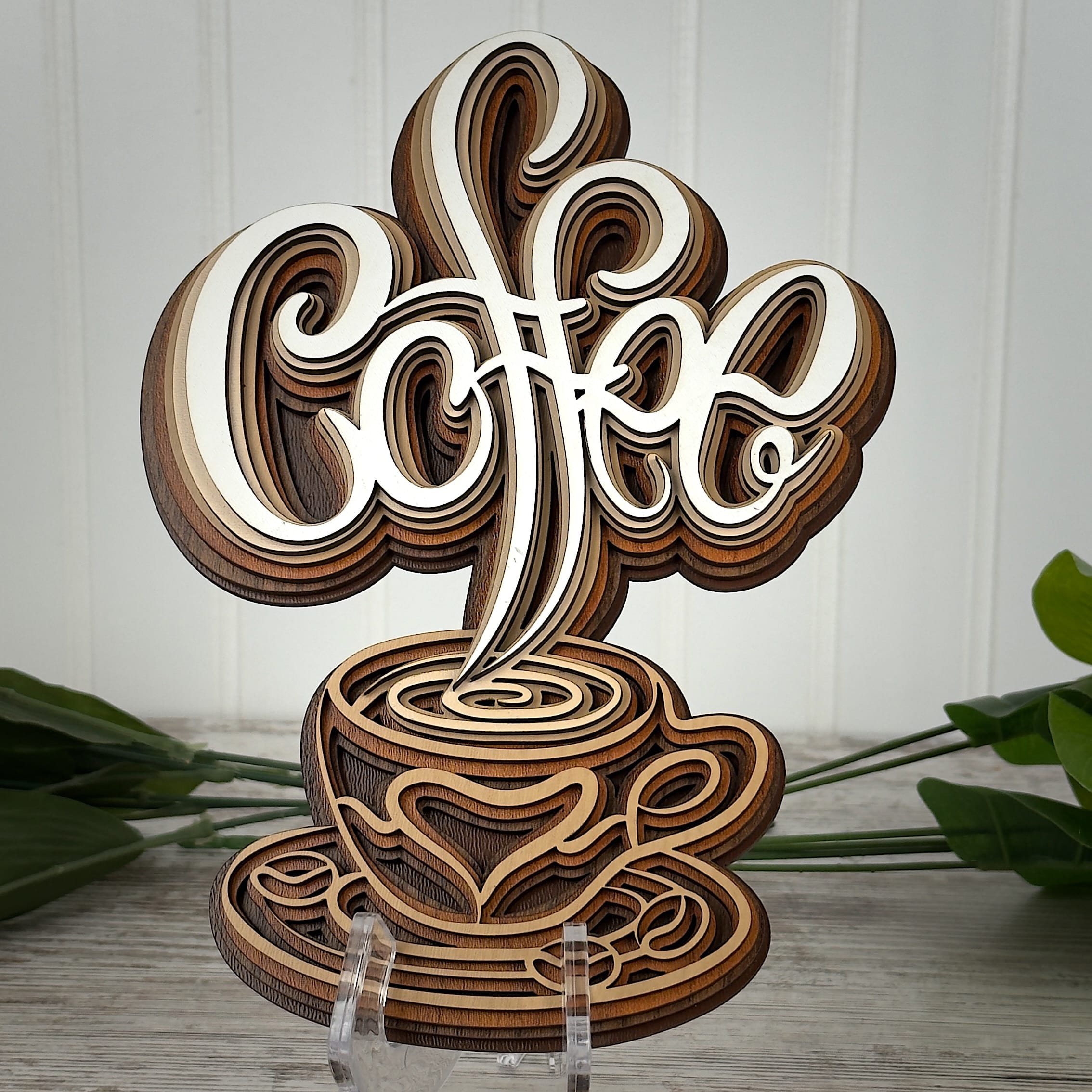 Coffee Cup Wall Art | Layered Wood Coffee Decor | Handmade Coffee Bar Accent