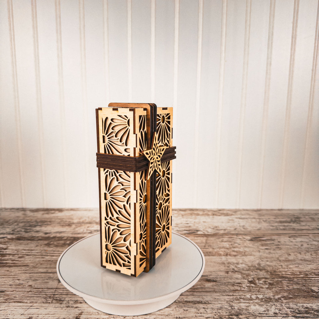 Decorative Laser Cut Wooden Gift Box – Baltic Birch with Optional Walnut Ribbon