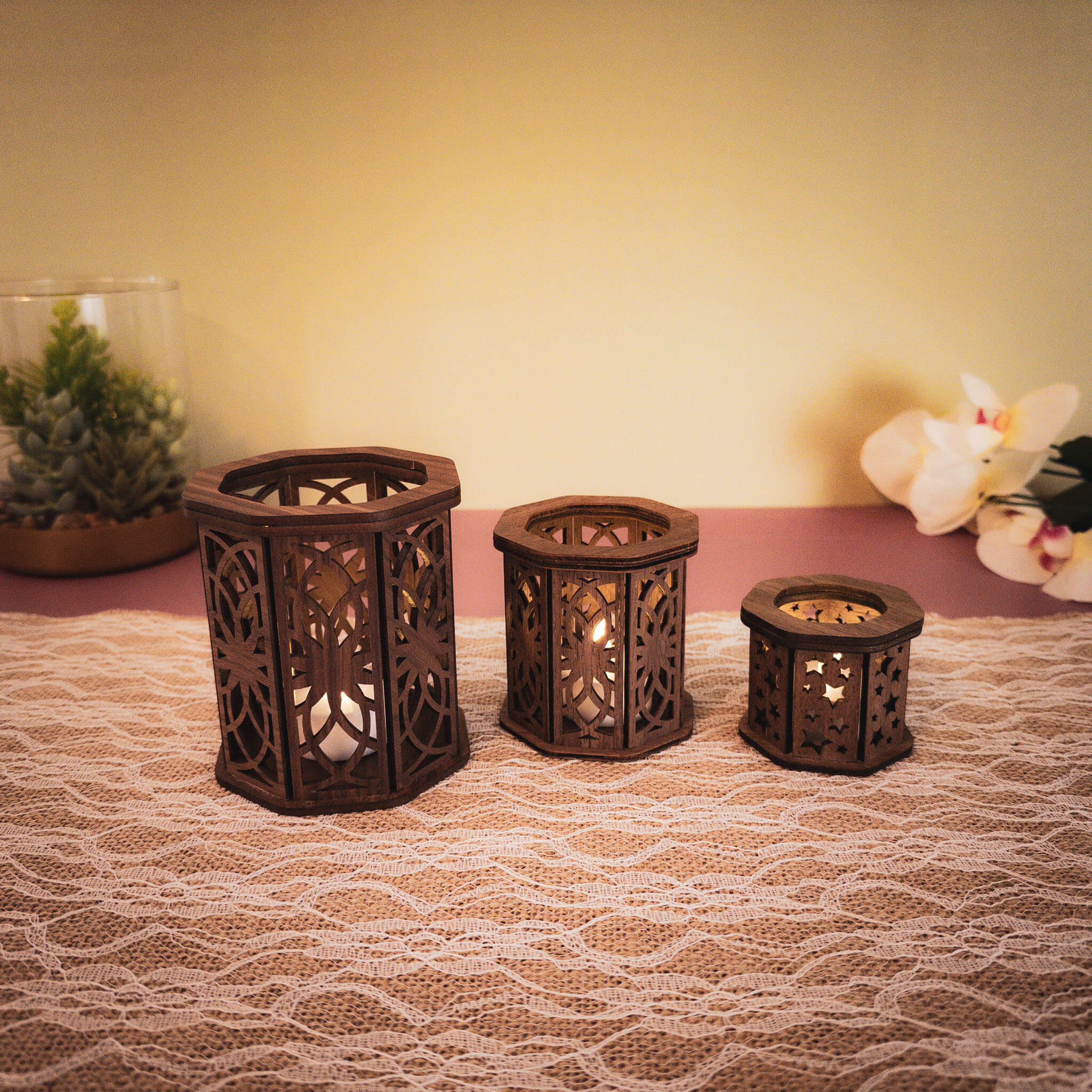 Tea Light Candle Holder Wood Small Medium Large