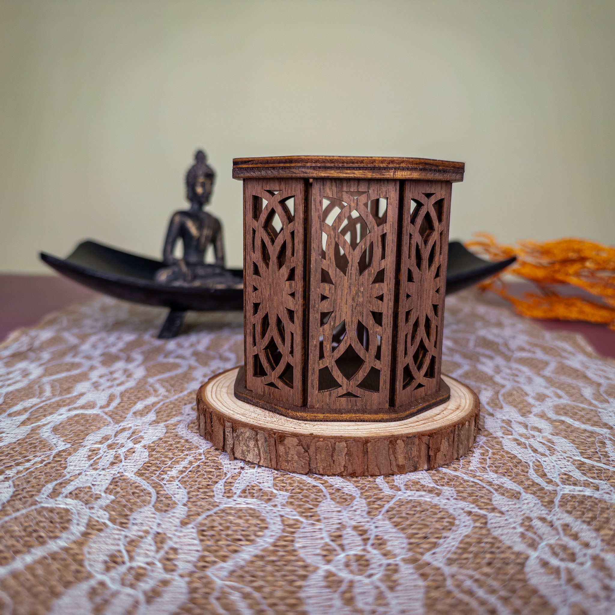 Tea Light Candle Holder Wood Medium