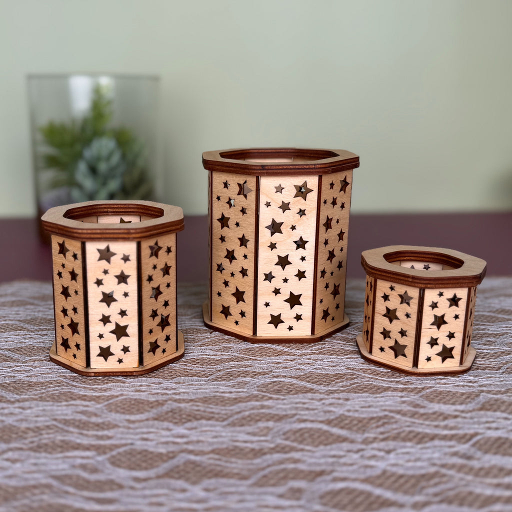 Decorative Wooden Candle Holder Set of 3 - Free Shipping