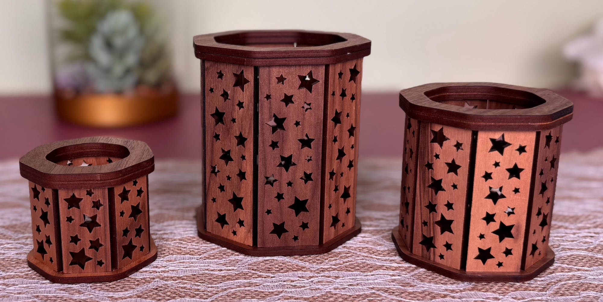 Decorative Wooden Candle Holder Set of 3 - Free Shipping