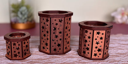Decorative Wooden Candle Holder Set of 3