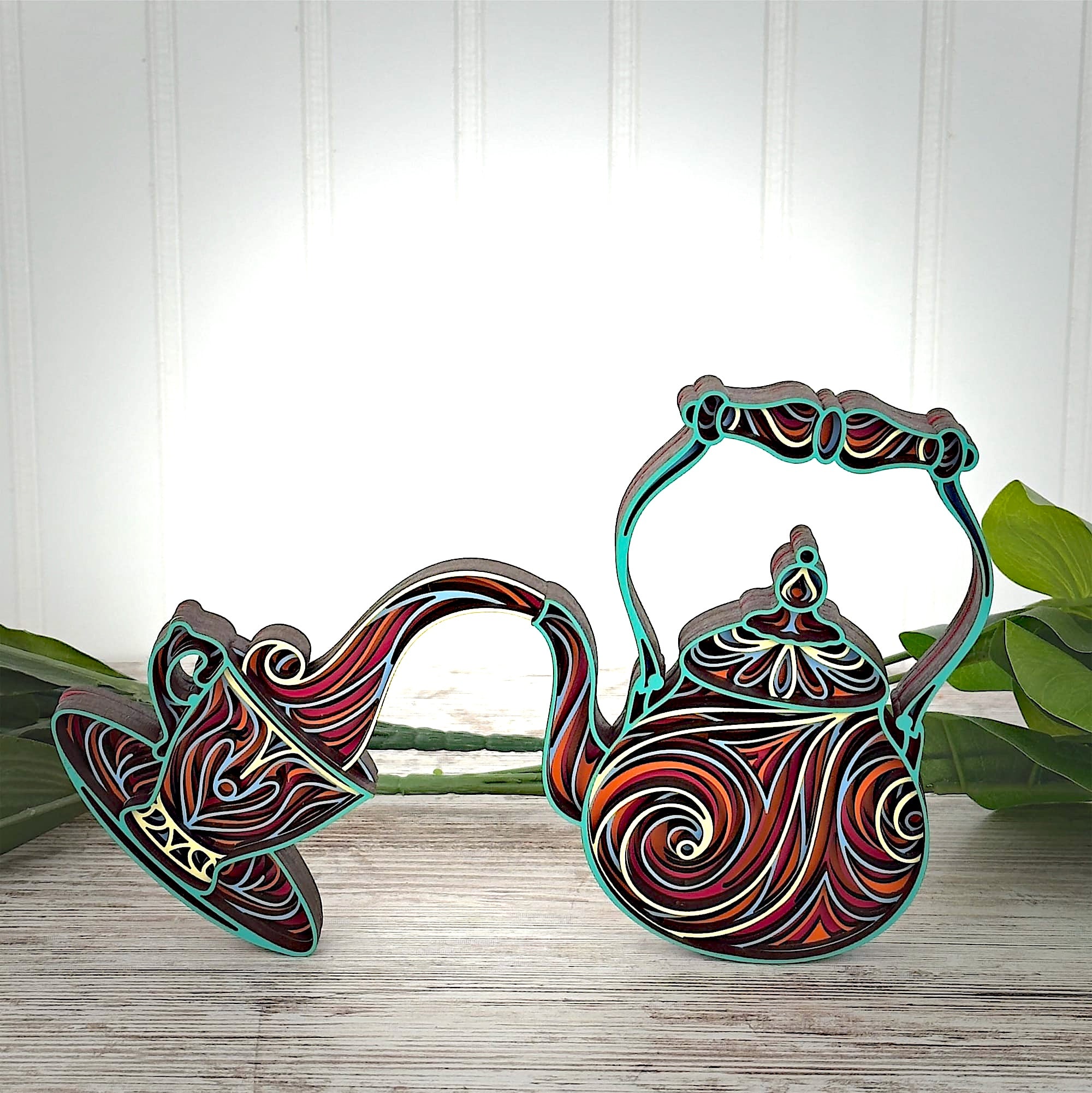 Pouring Tea Pot Multlayered Wall Art | Home Decor