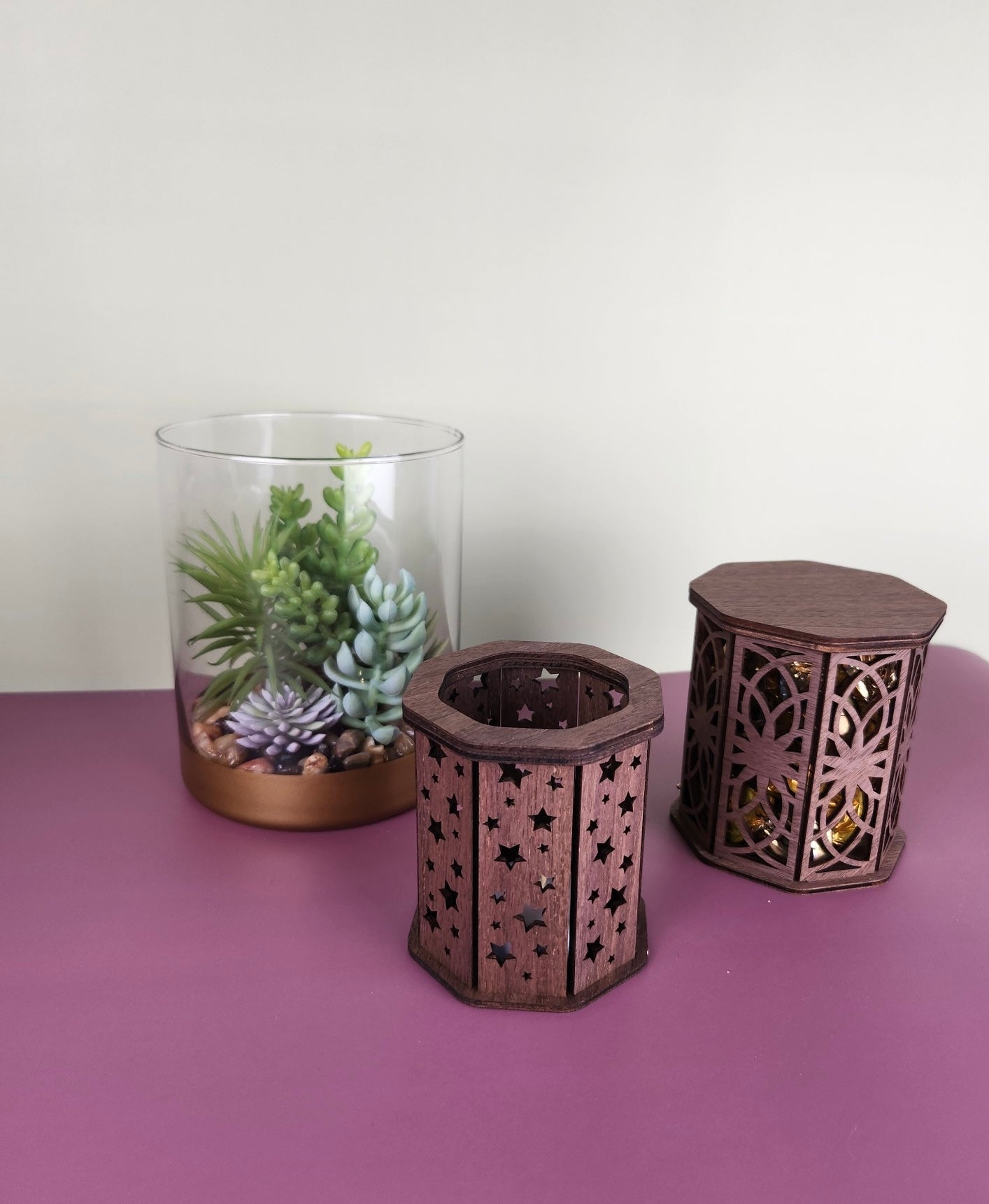 Tea Light Candle Holder Wood Star Mandala