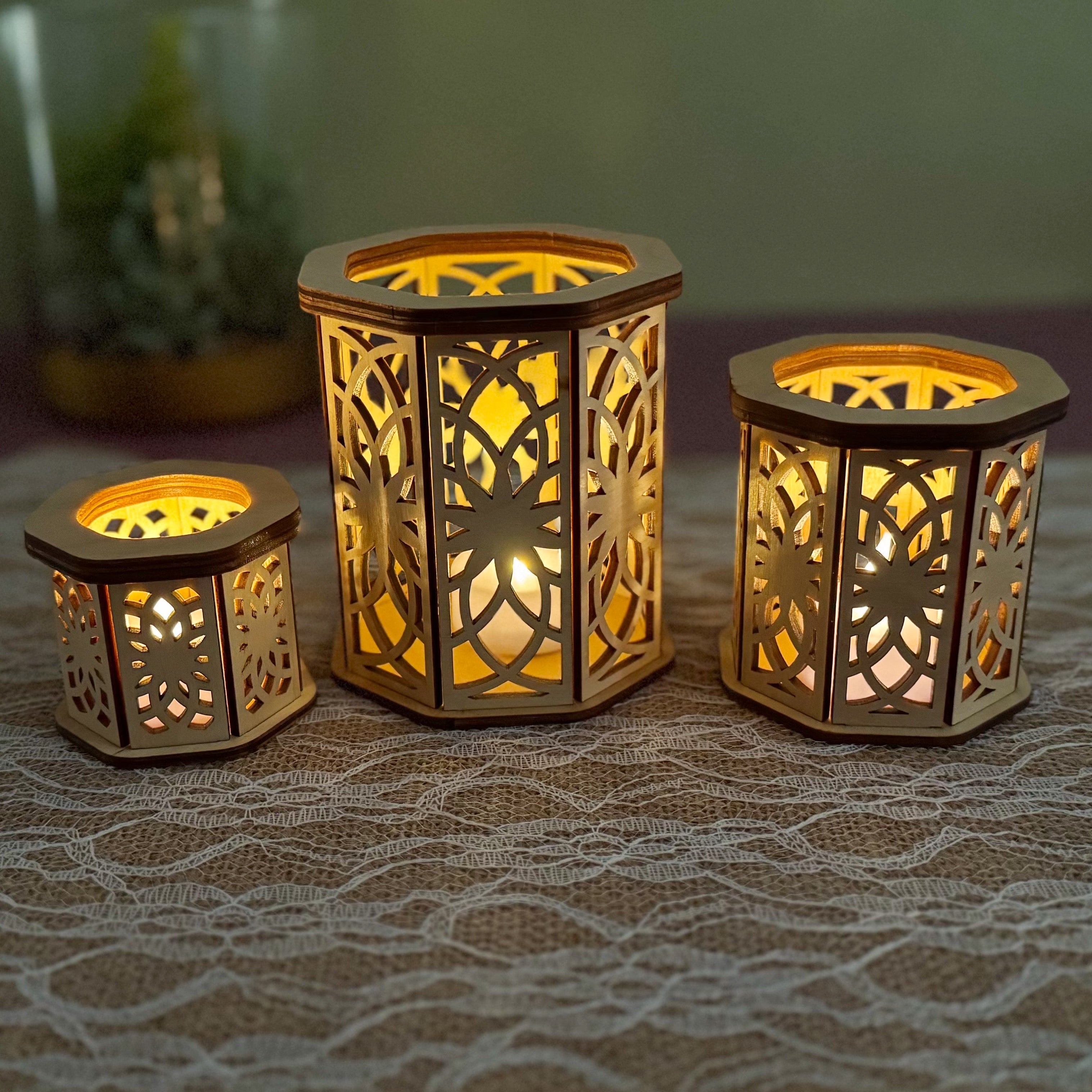 Decorative Wooden Candle Holder Set of 3 - Free Shipping