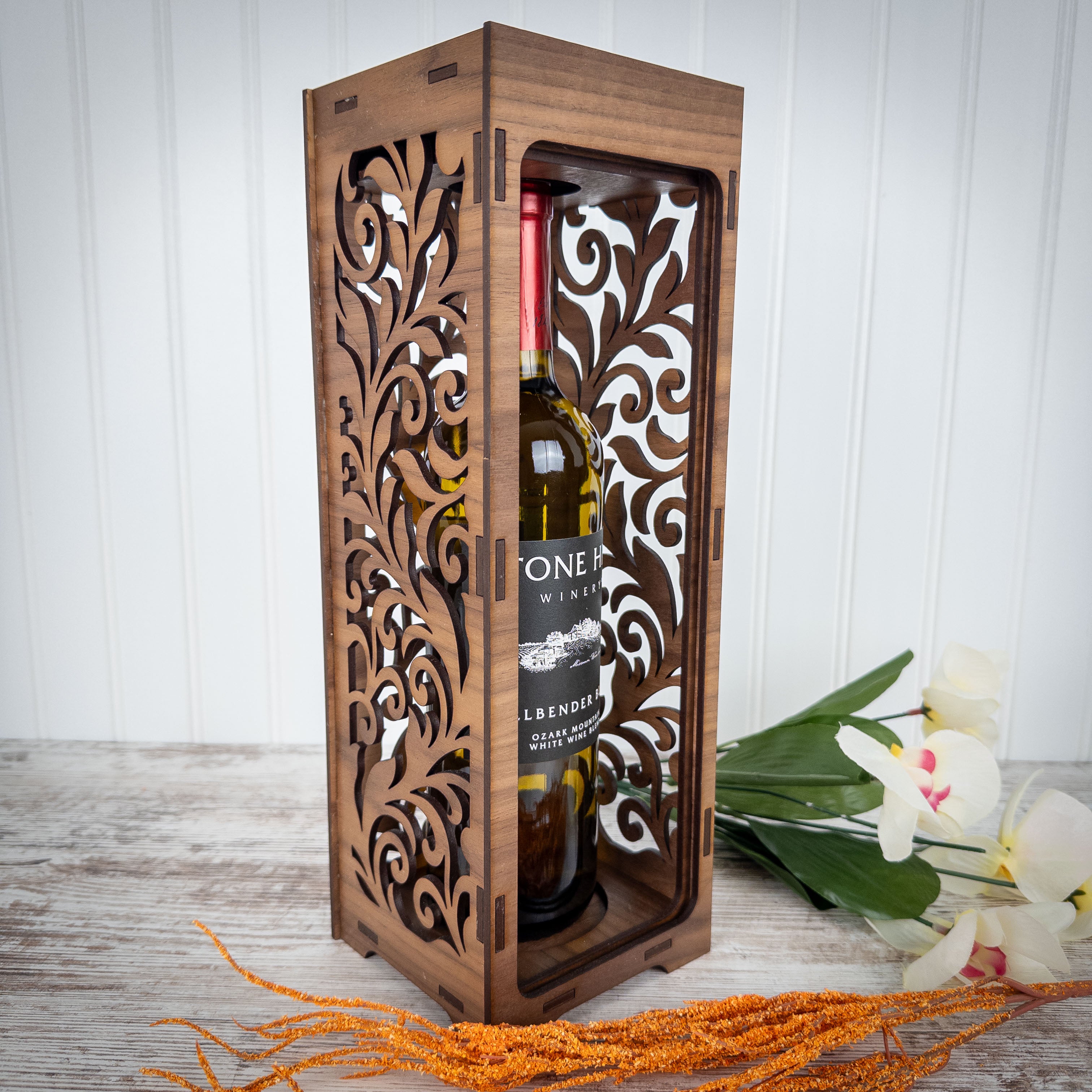 Personalized Walnut Wine Gift Box with Sliding Door – Custom Engraved Wine Bottle Box