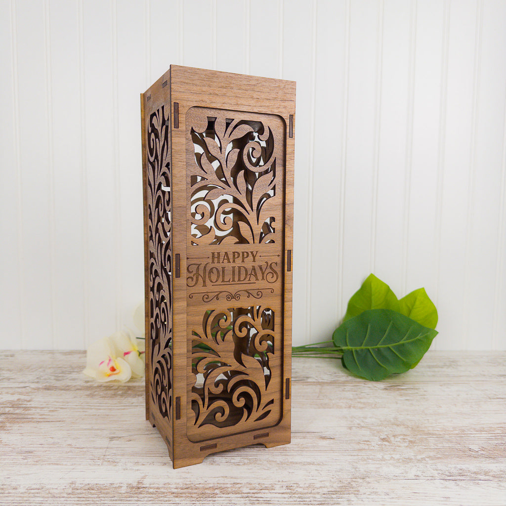 Personalized Walnut Wine Gift Box with Sliding Door – Custom Engraved Wine Bottle Box