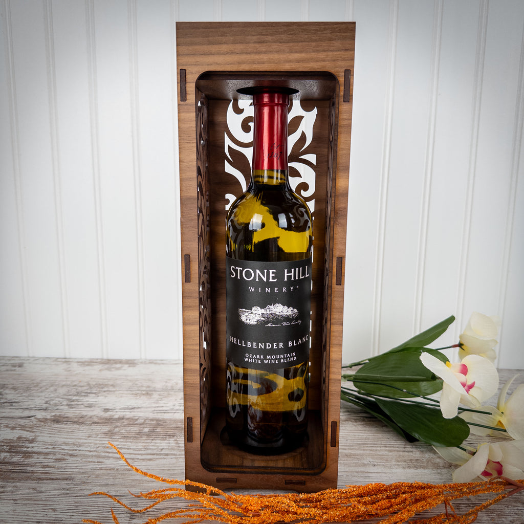 Personalized Walnut Wine Gift Box with Sliding Door – Custom Engraved Wine Bottle Box