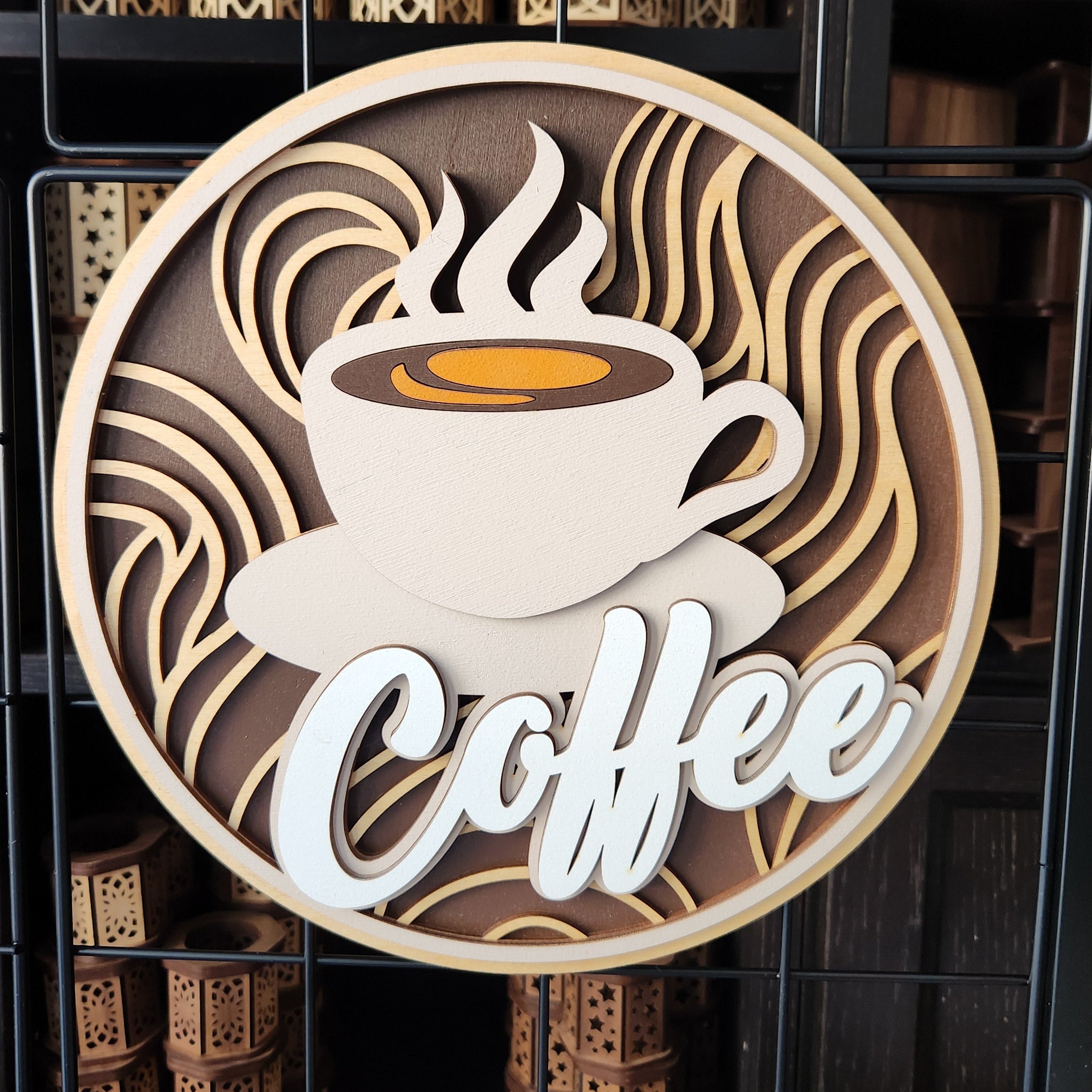 Wood Coffee Sign in beige and brown colors