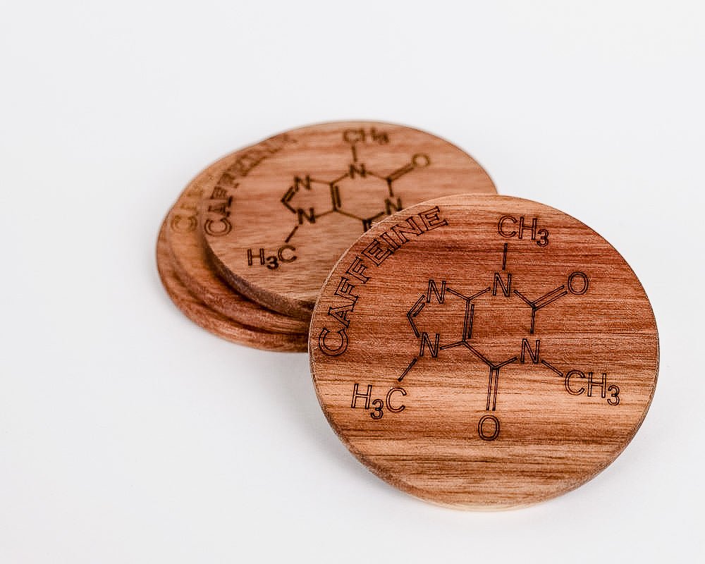 Acacia Wood Caffeine Coaster Set of Four - Scott Engraving - Coaster