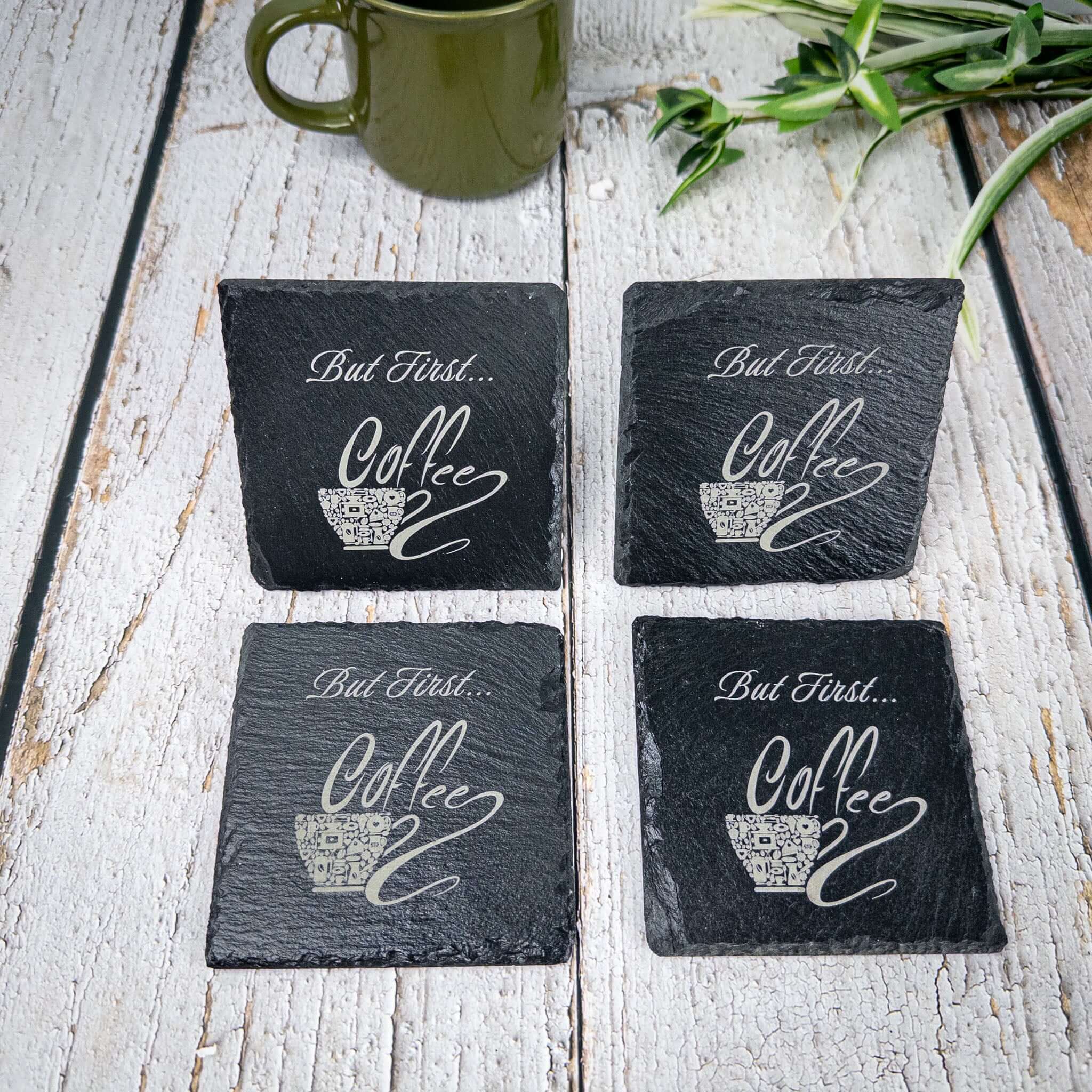 "But First Coffee" Slate Coaster Set of 4 - Scott Engraving - Coaster