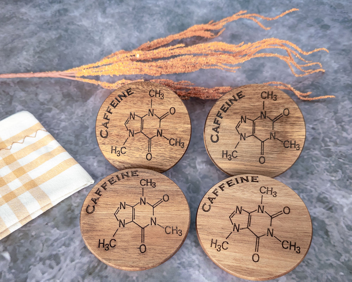 Coffee Lover's Gift - Acacia Wood Coaster Set - Personalized Engraved Coasters - Scott Engraving - Coaster