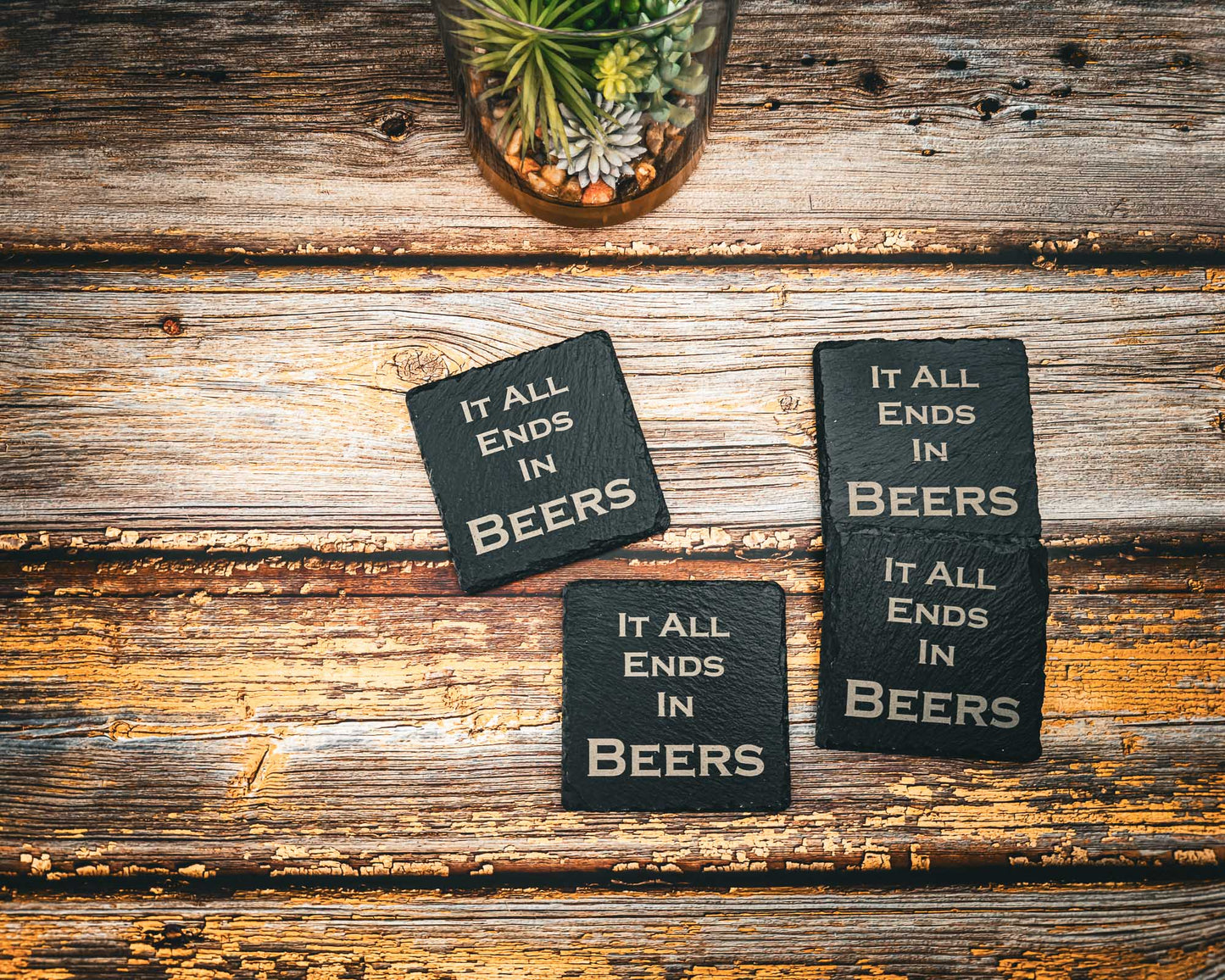 "It All Ends in Beer" Slate Coaster Set of 4 - Scott Engraving - Coaster