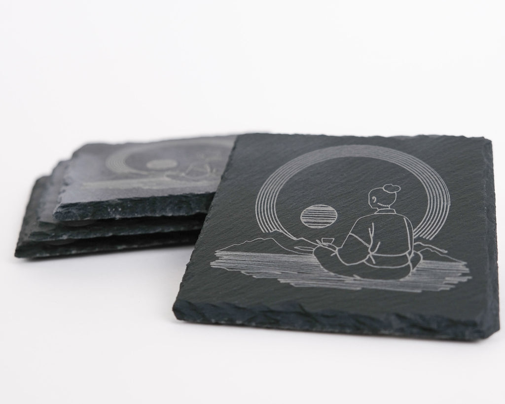 Meditation Sunrise Slate Coaster Set of Four - Scott Engraving - Engraved