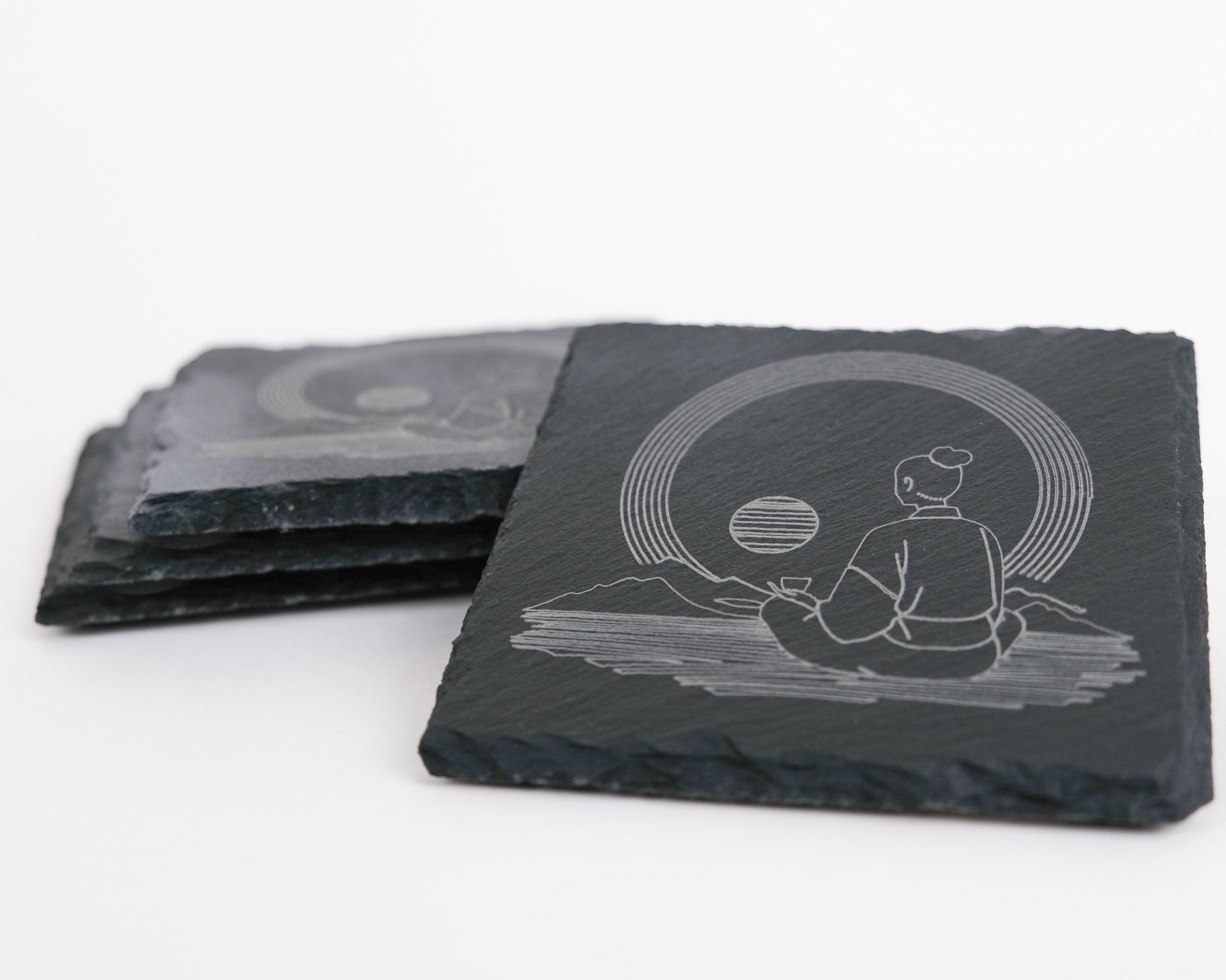 Meditation Sunrise Slate Coaster Set of Four - Scott Engraving - Engraved