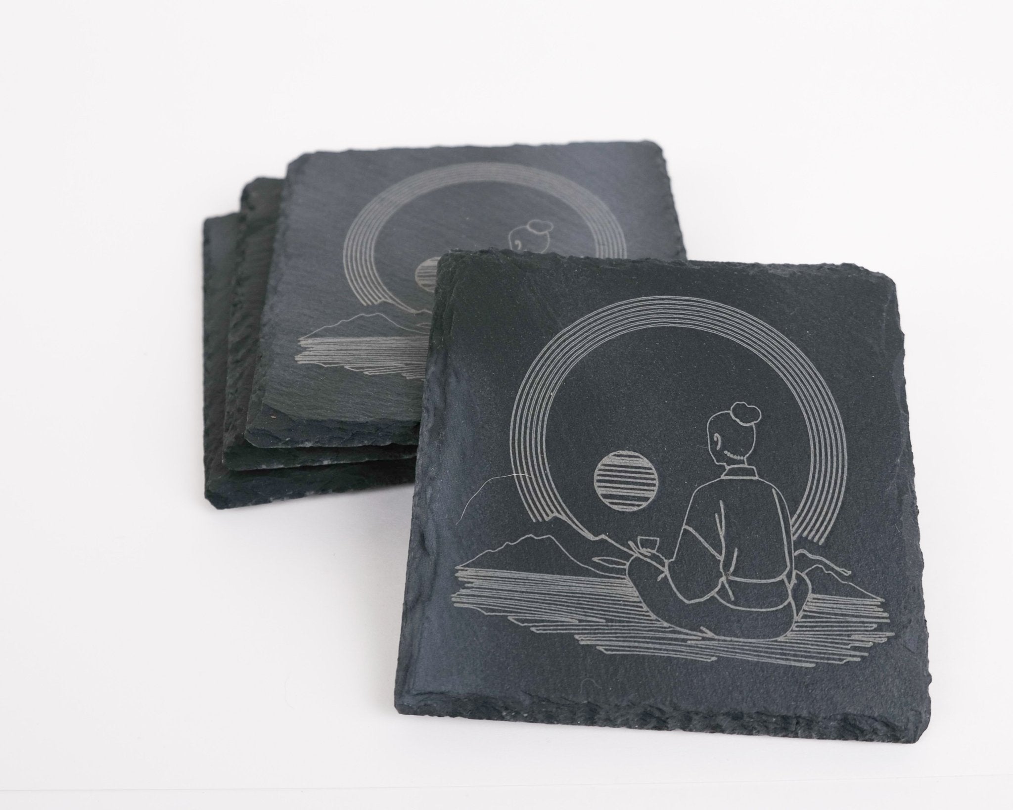 Meditation Sunrise Slate Coaster Set of Four - Scott Engraving - Engraved