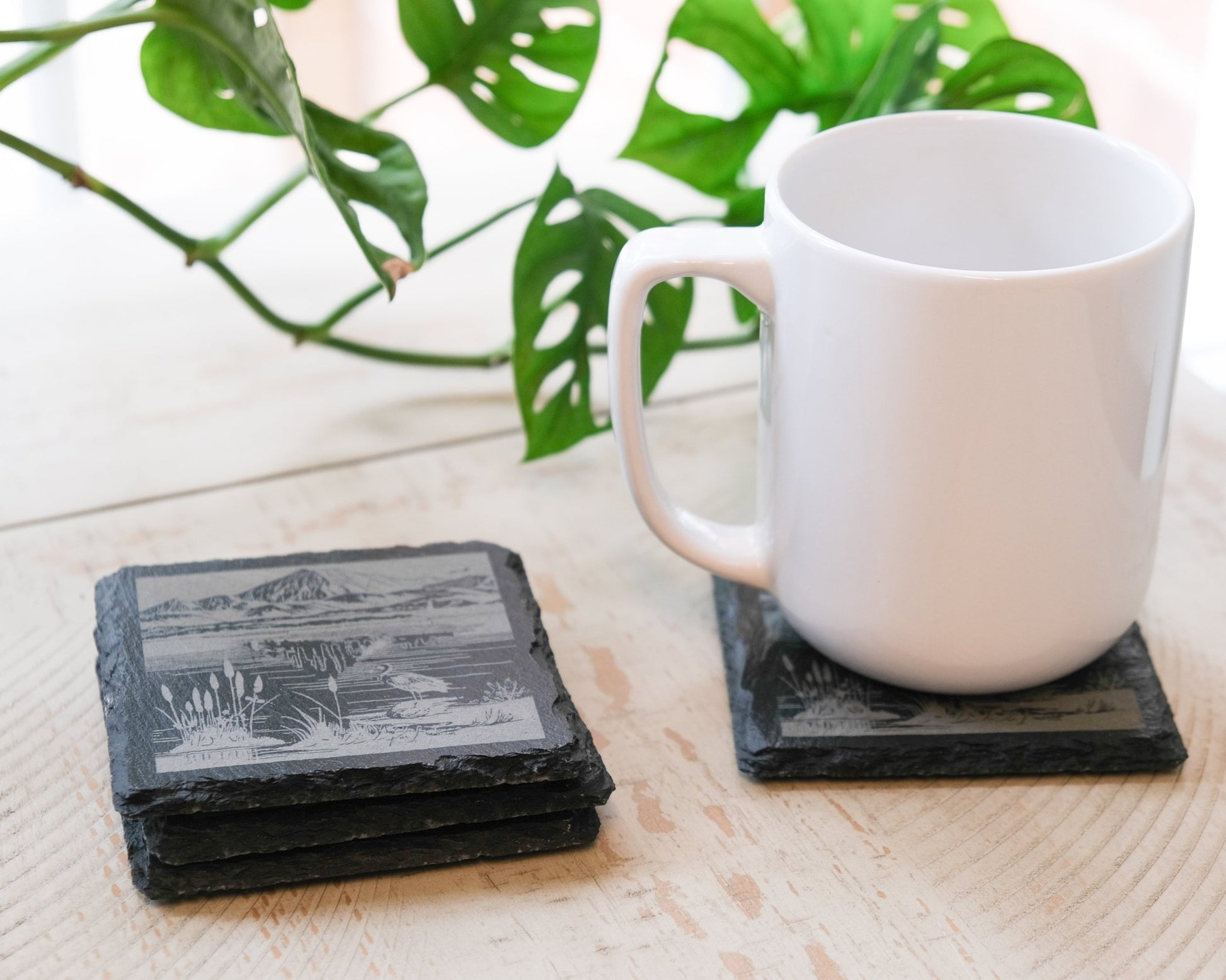 Peaceful Lake Slate Coasters Set of Four - Scott Engraving - Coaster