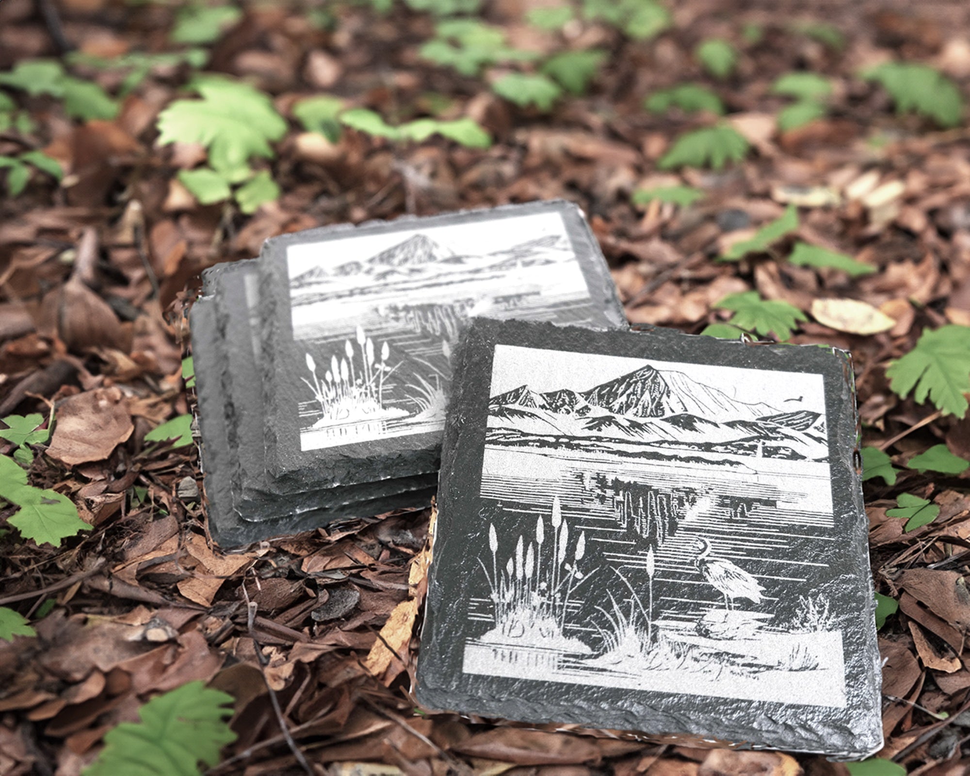 Peaceful Lake Slate Coasters Set of Four - Scott Engraving - Engraved