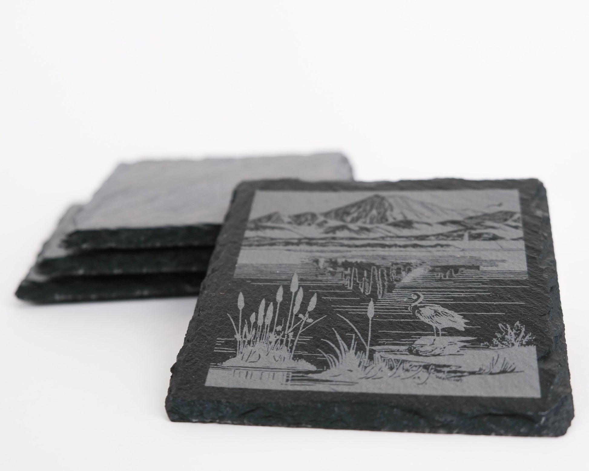 Peaceful Lake Slate Coasters Set of Four - Scott Engraving - Coaster