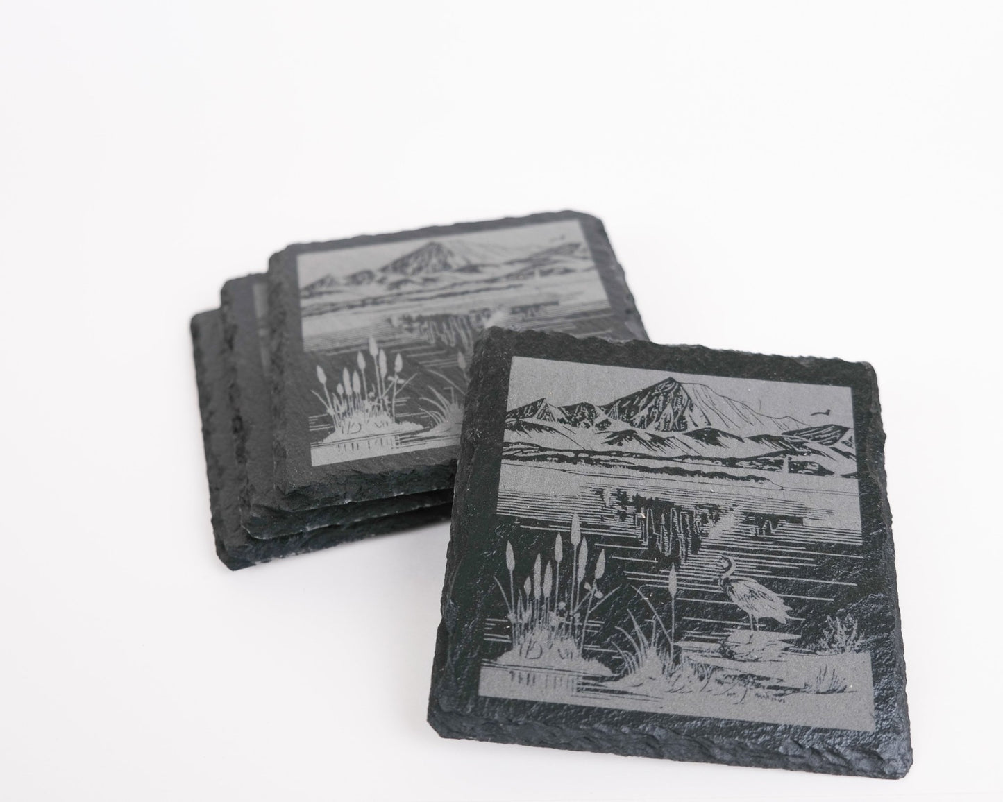 Peaceful Lake Slate Coasters Set of Four - Scott Engraving - Coaster