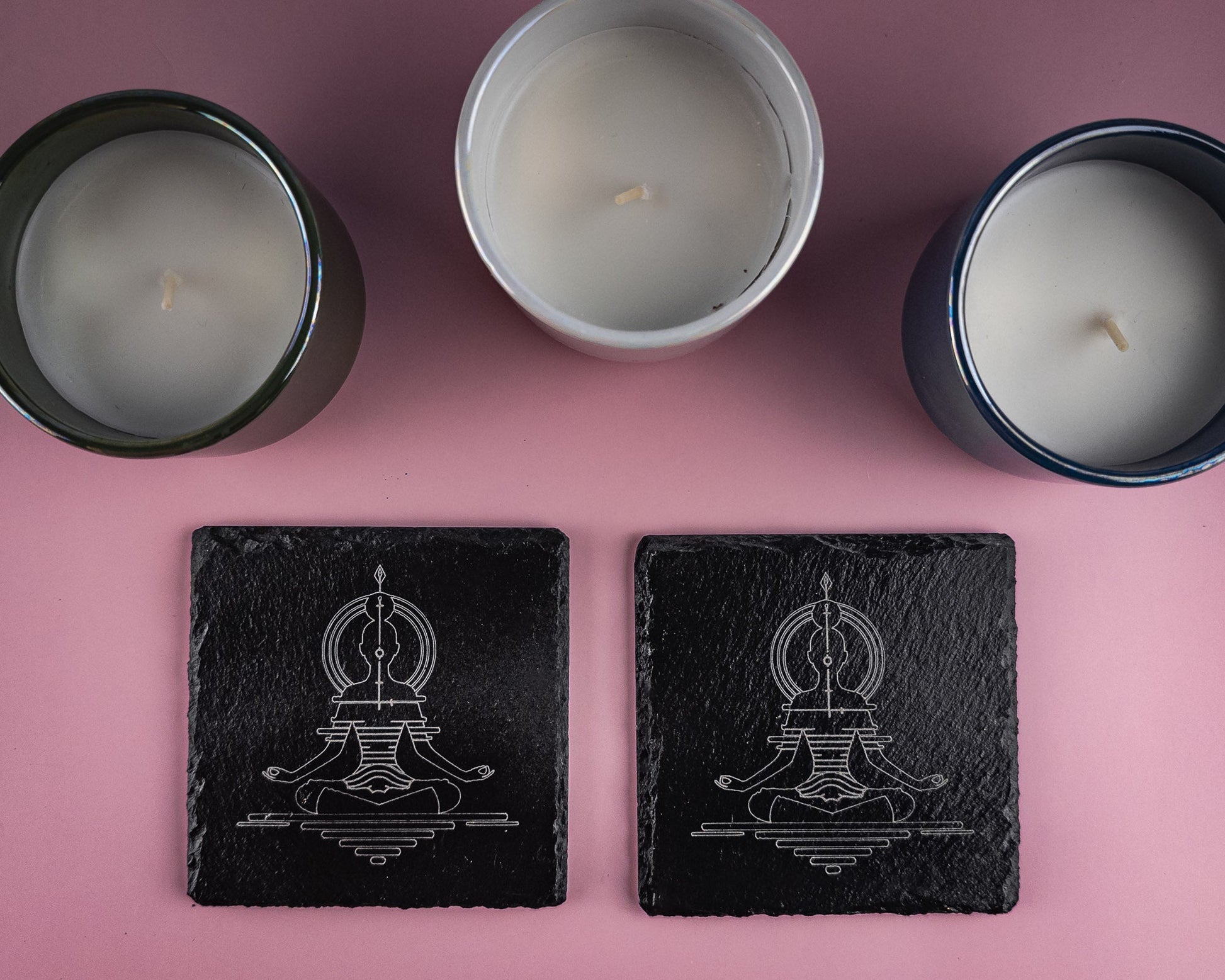 Sitting Meditation Design Slate Coaster Set of Four - Scott Engraving - Coaster