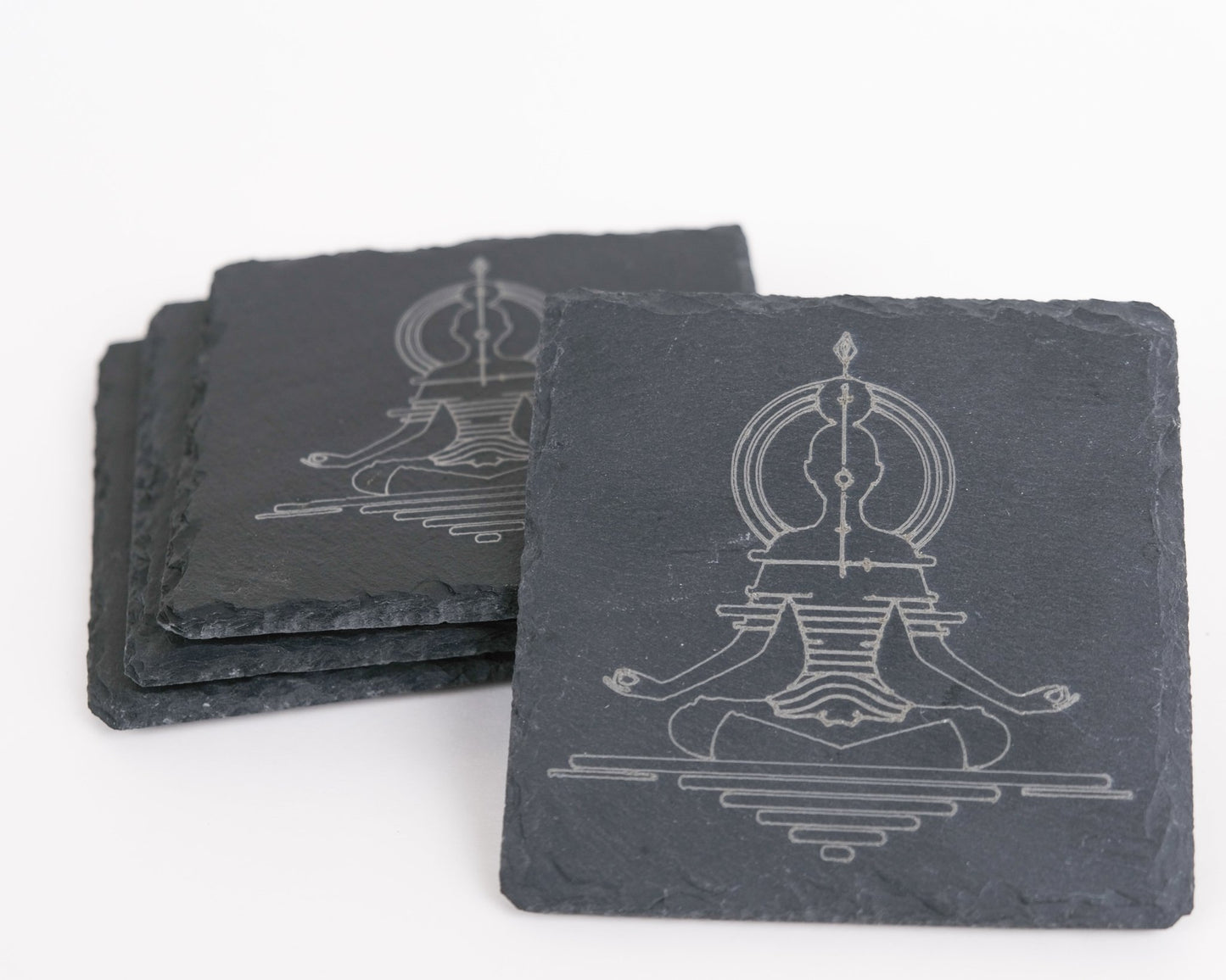 Sitting Meditation Design Slate Coaster Set of Four - Scott Engraving - Coaster