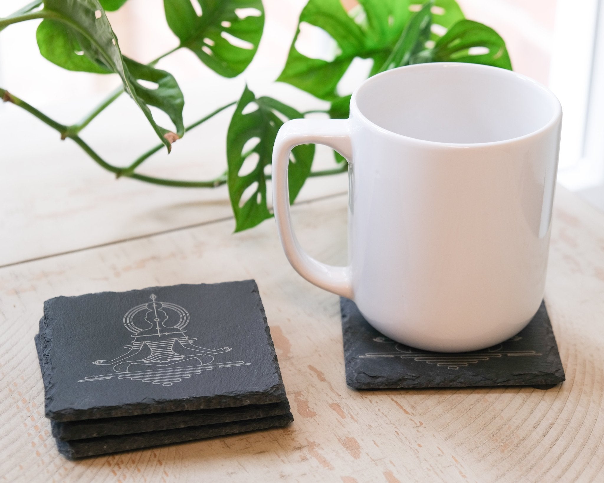Sitting Meditation Design Slate Coaster Set of Four - Scott Engraving - Engraved