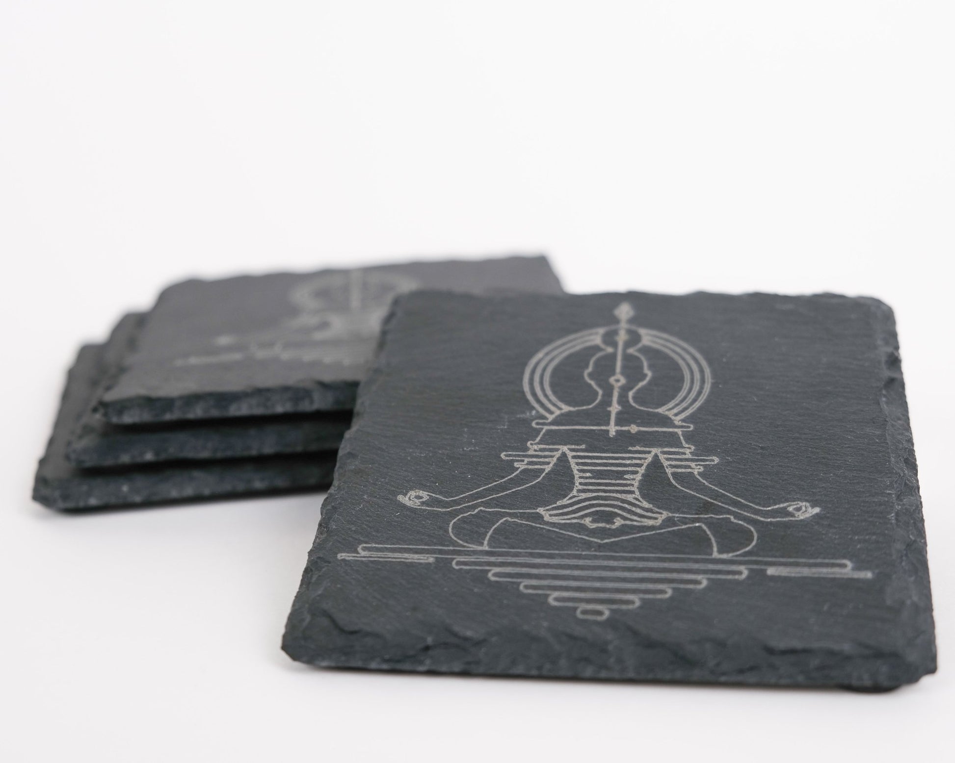 Sitting Meditation Design Slate Coaster Set of Four - Scott Engraving - Coaster