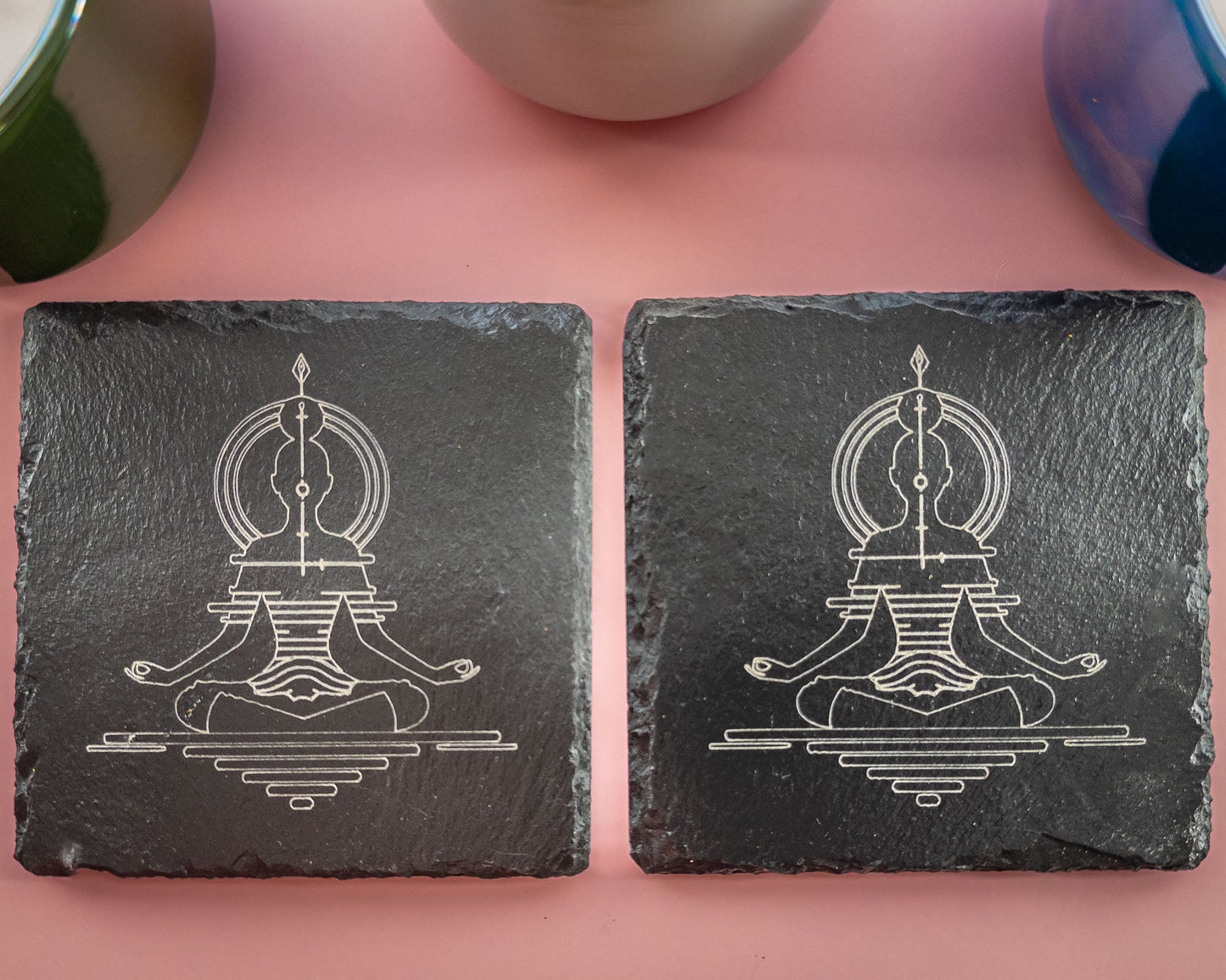 Sitting Meditation Design Slate Coaster Set of Four - Scott Engraving - Coaster