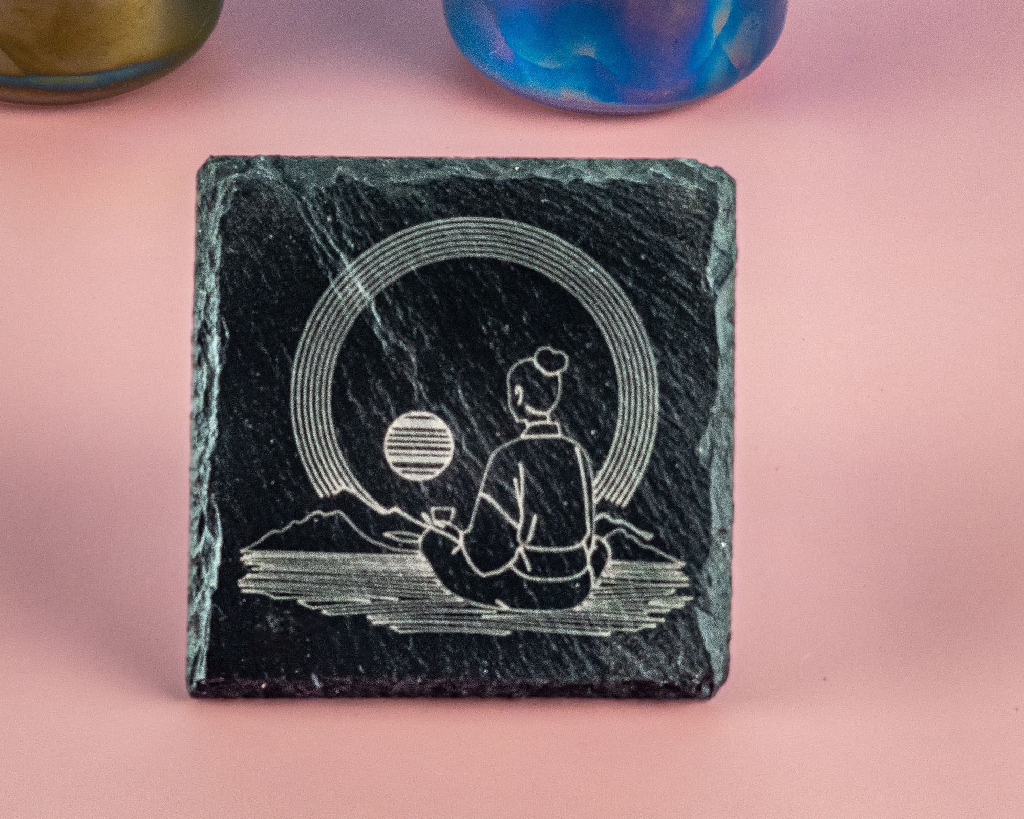 Zen Vibes: Sunrise Meditation Slate Coasters (Set of four) - Scott Engraving - Coaster